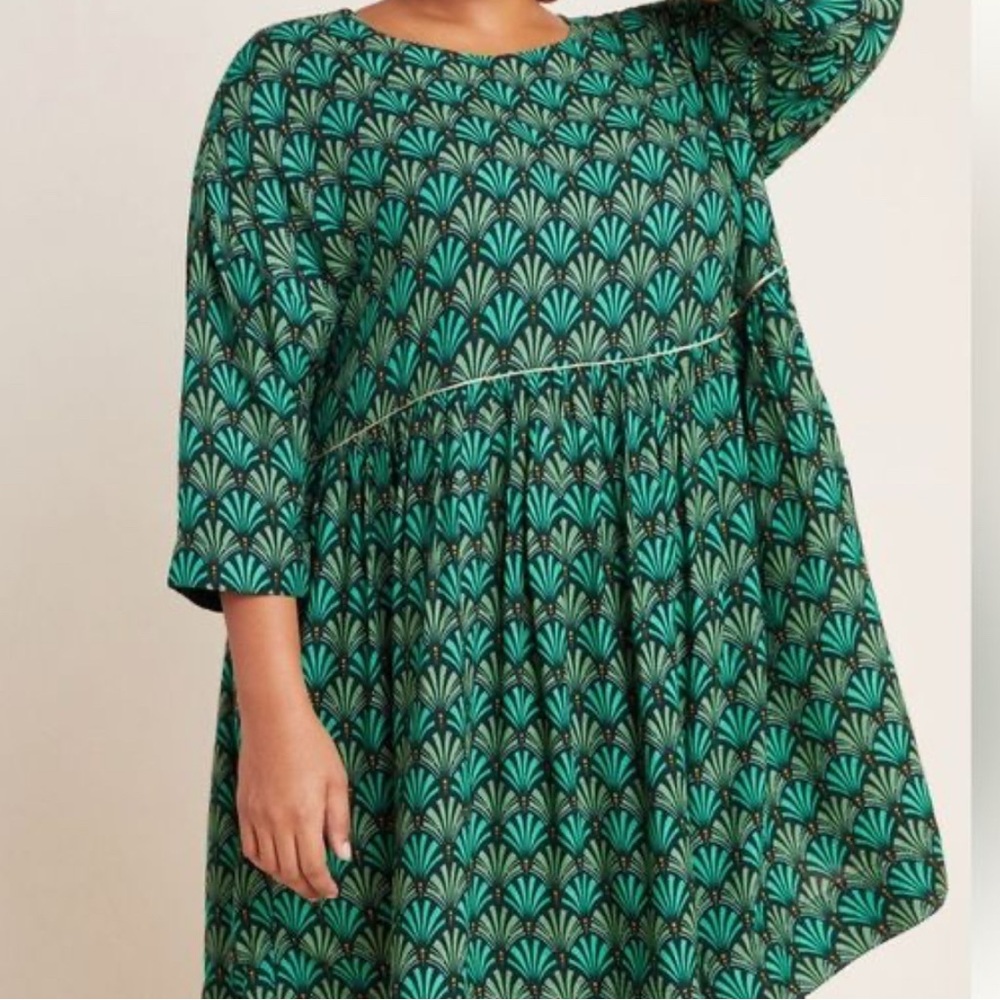 Anthropologie Green and Black Patterned Whimsy Holiday Midi Dress - Picture 3 of 11